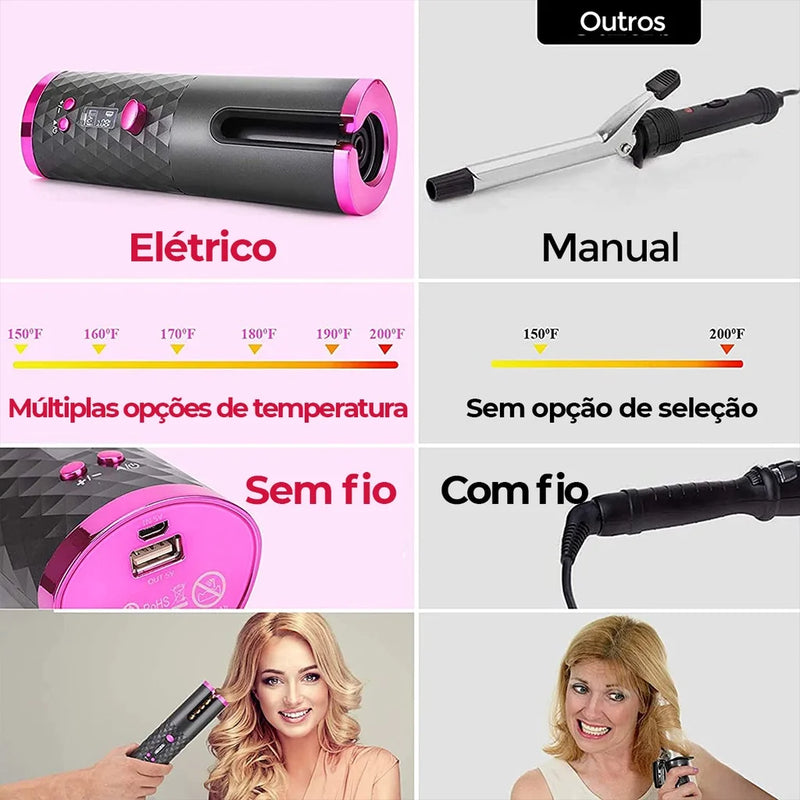 "Modelador de Cachos Automático Sem Fio com Bateria