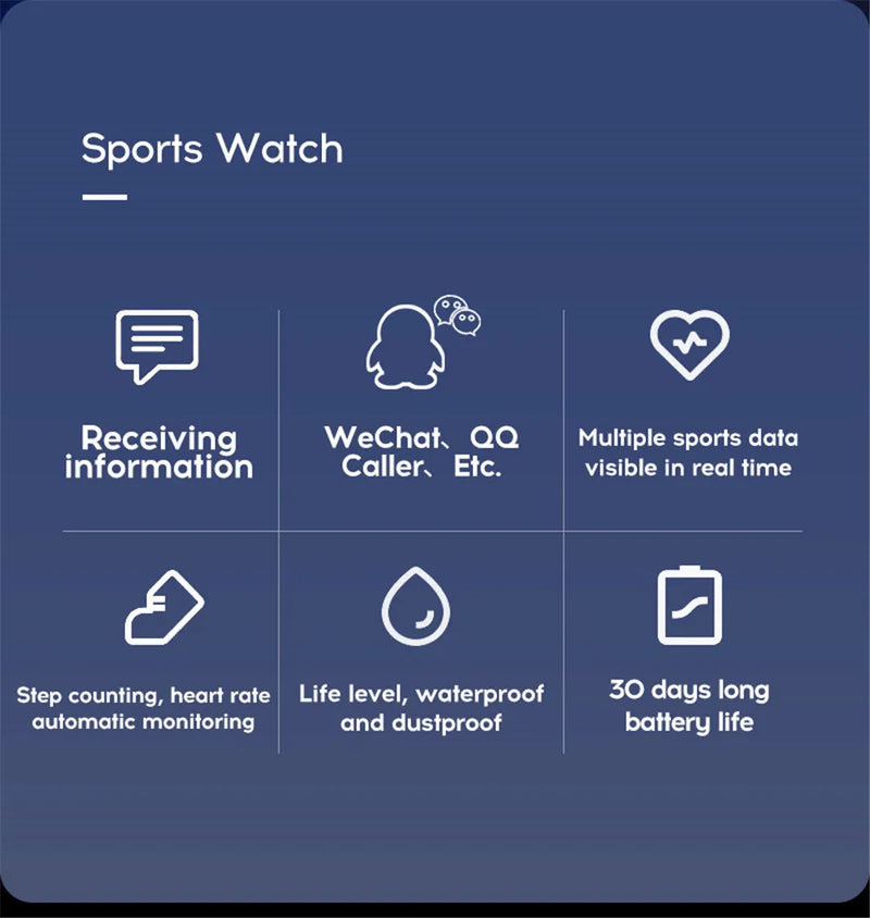 Smartwatch D13 - Relógio Esportivo Unissex com Monitor Cardíaco e Pressão Arterial, à Prova d'Água, Compatível com Android e iOS