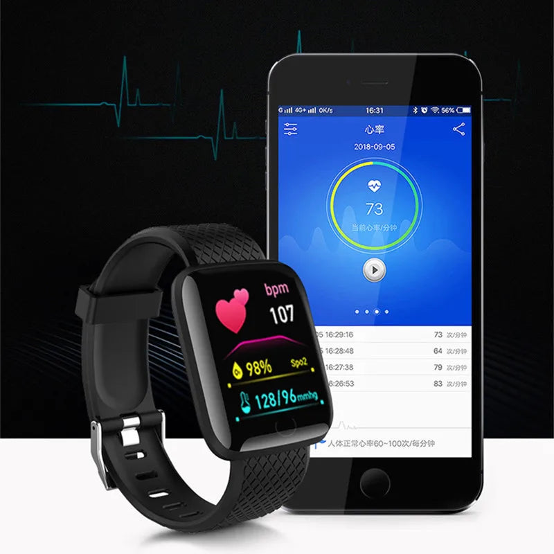 Smartwatch D13 - Relógio Esportivo Unissex com Monitor Cardíaco e Pressão Arterial, à Prova d'Água, Compatível com Android e iOS