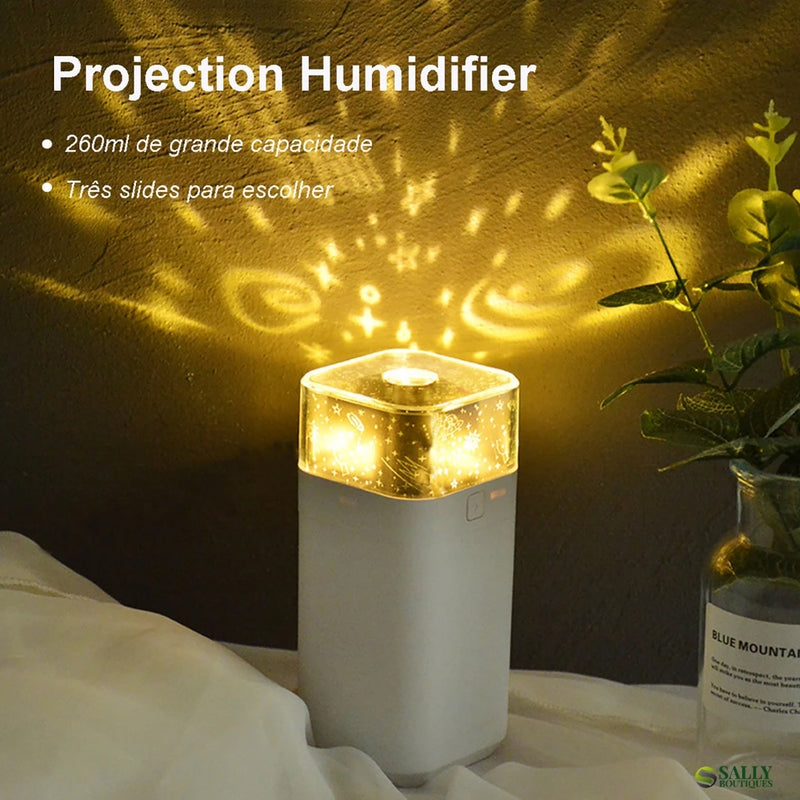 Umidificador De Ar E Aromatizador Purificador Com Luz De Projeção Colorida